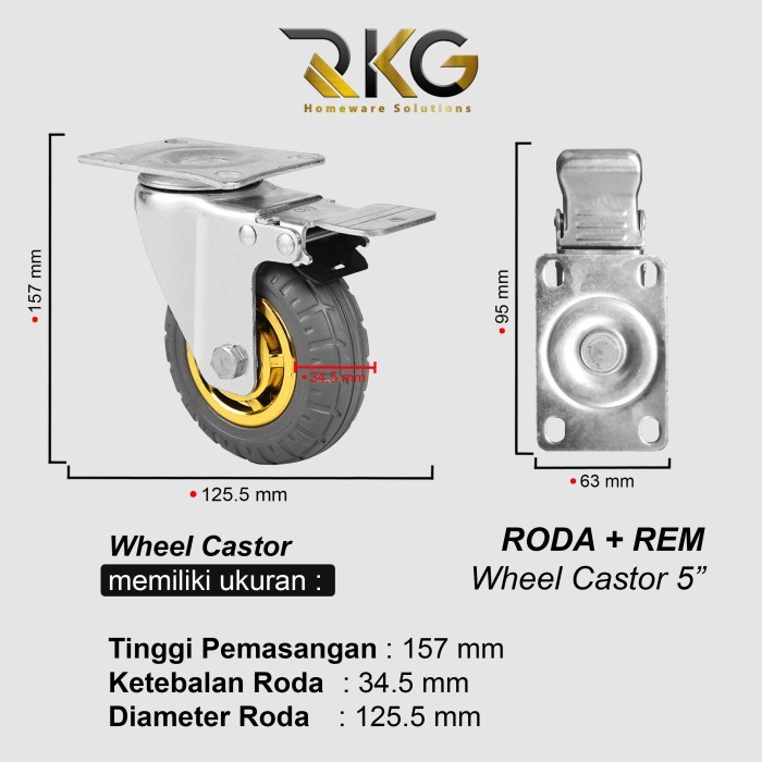 Jual Roda Karet 5'' Inch / Kembang Abu / Castor Wheel | Shopee Indonesia