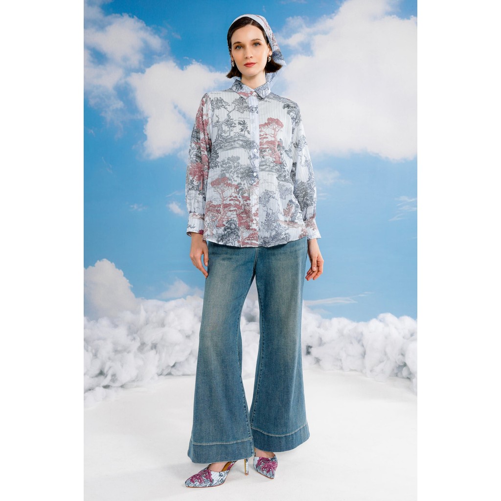 Forest Toile Crop Shirt - Powder Blue