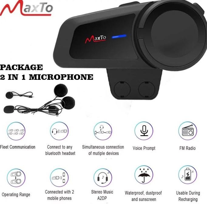 MAXTO M2 Intercom Moto Bluetooth 6 Voies - Kit Casque Main Libre 1000M BT5.0 IP67
