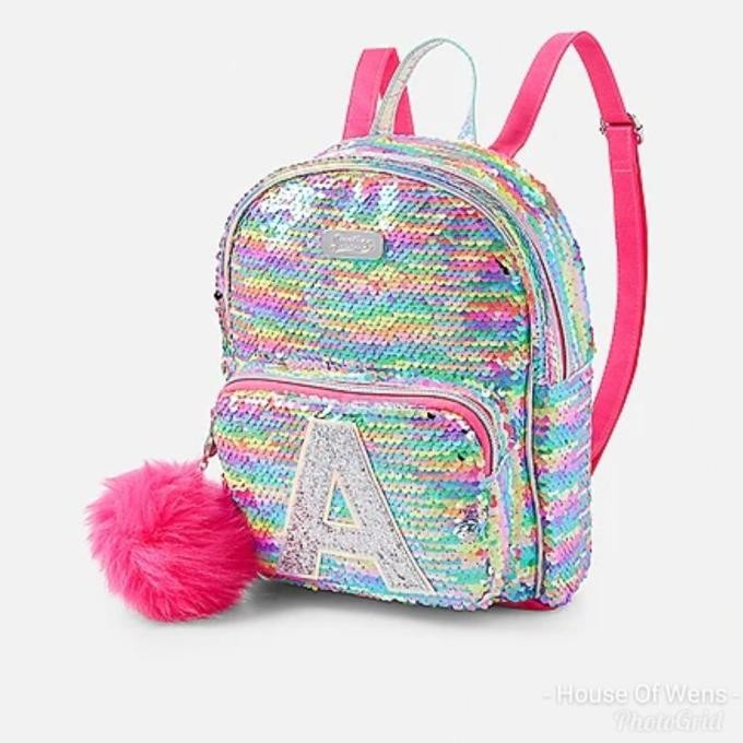 Jual Sale Justice Rainbow Initial Sequin Mini Backpack Tas