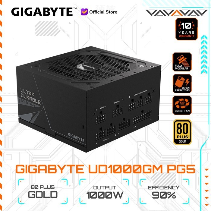 Gigabyte UD1000GM PG5 Rev 2.0: Alimentatore 1000W ATX 3.0, Modulare, PCIe 5.0 12VHPWR, 80+ Gold, 10 Anni Garanzia - 2