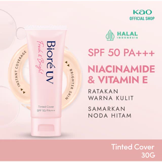 Biore UV Fresh & Bright Tinted Cover Skin Care Sunscreen Sun Screen Sunblock Cream SPF 50 PA+++ 30 Gr Samarkan Noda Hitam