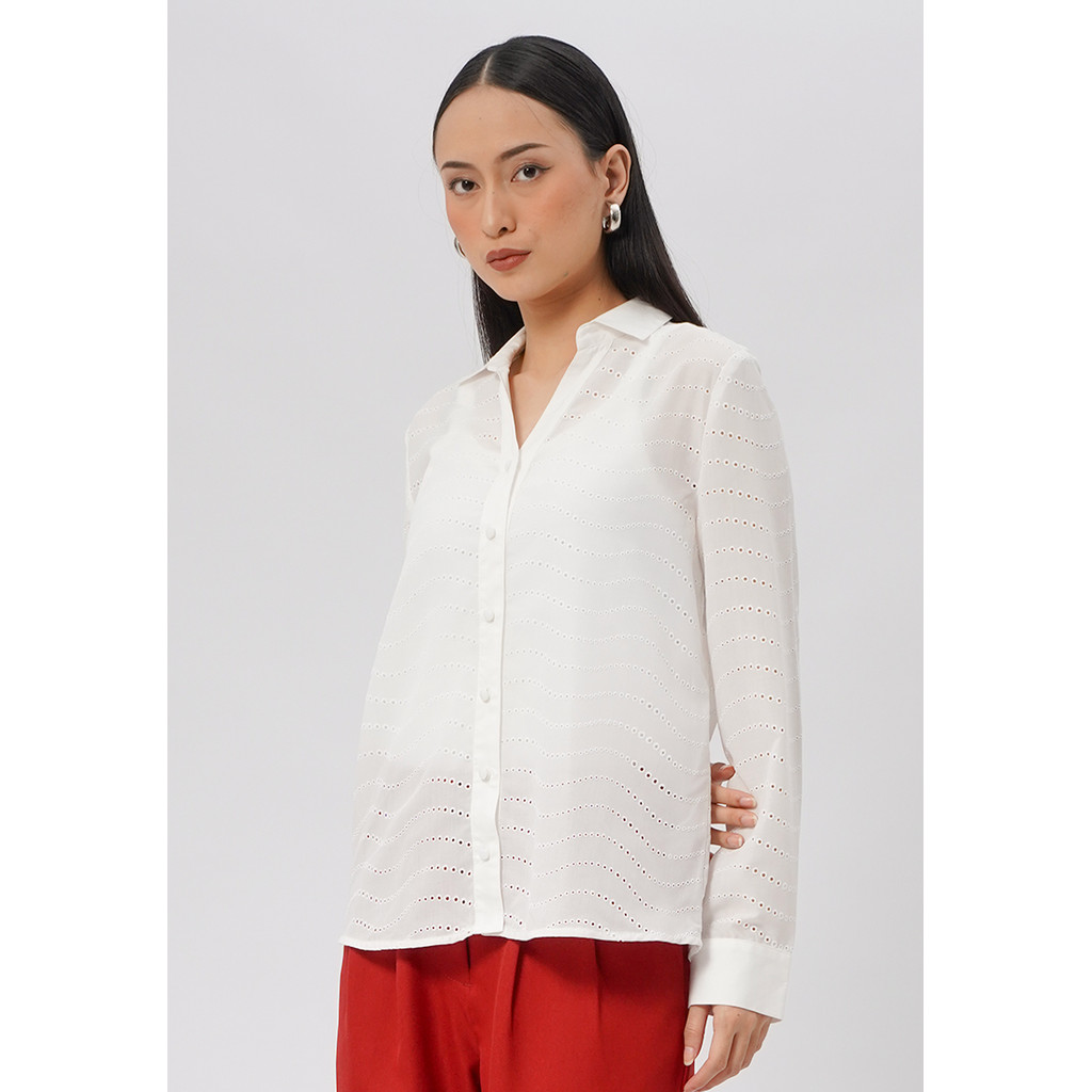 Kemeja Lengan Panjang Armelle Offwhite Black
