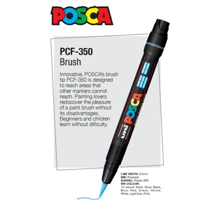 Jual Uni Posca Paint Marker PCF-350 - Black - Brush Tip | Shopee Indonesia