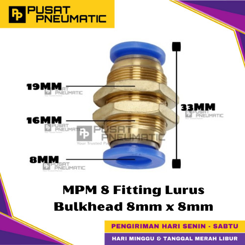 Jual MPM 8 One Touch Union Bulkhead Fitting Slip Lock Socket Push In ...