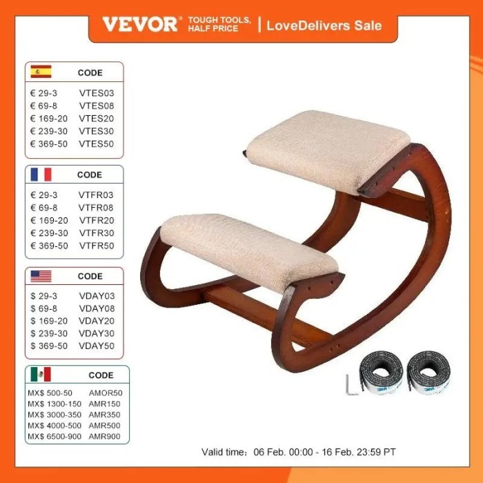 Jual TERLARIS! VEVOR Ergonomic Rocking Wooden Kneeling Chair Stool ...