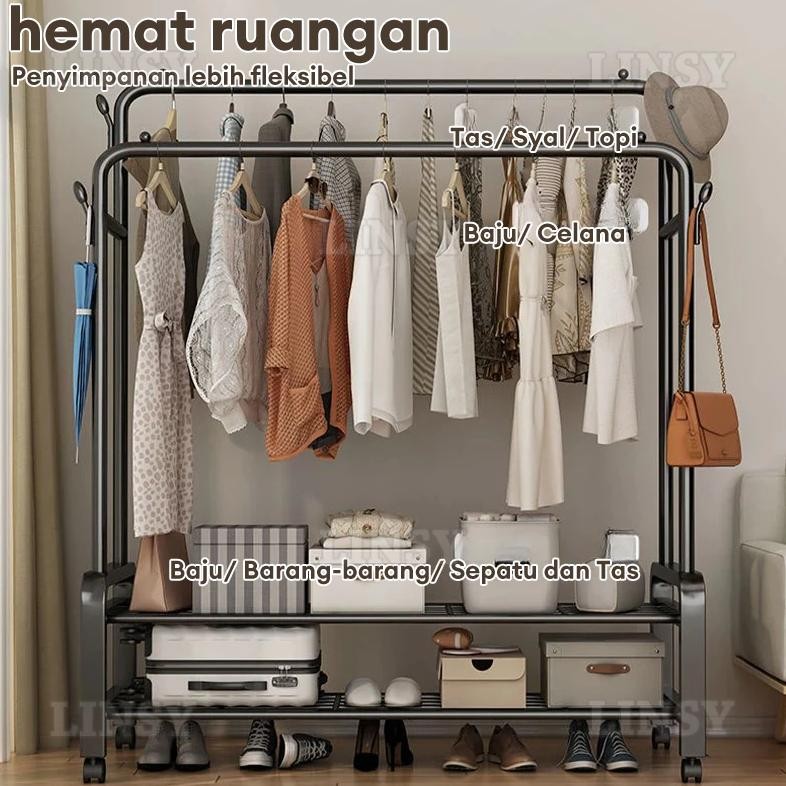 Jual Rak Gantungan Baju Berdiri Dengan Roda Rak Baju Estetik Minimalis ...