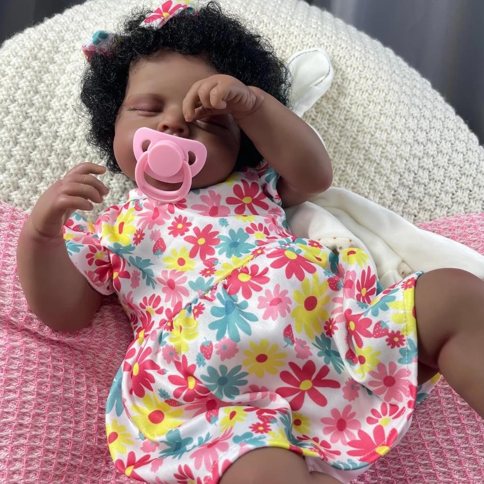 Loulou 20" Realistic Black Reborn Baby Doll - Weighted, Hand-Painted, Sleeping African American Newborn Girl