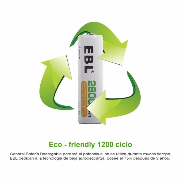 Pila Bateria Aa Recargable 2800 Mah Ebl Blisters De 2