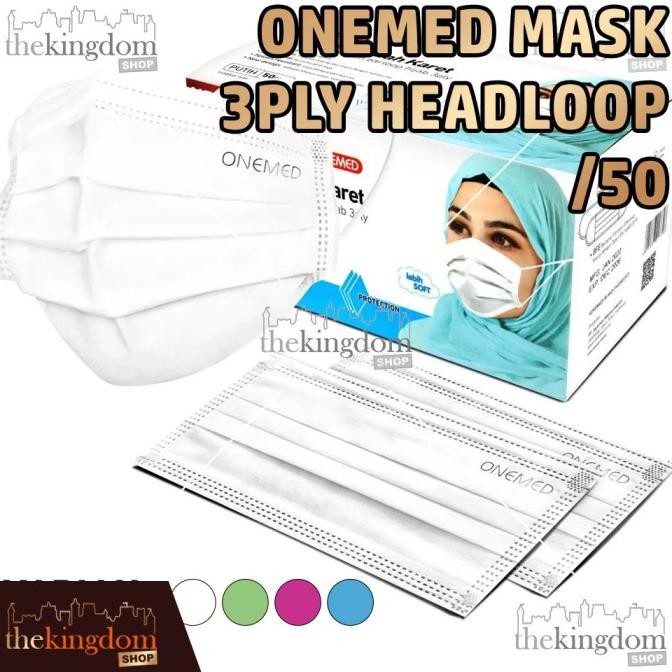 Jual New Onemed Mask 3ply Headloop /50 Masker Hijab Bedah Karet Jilbab ...