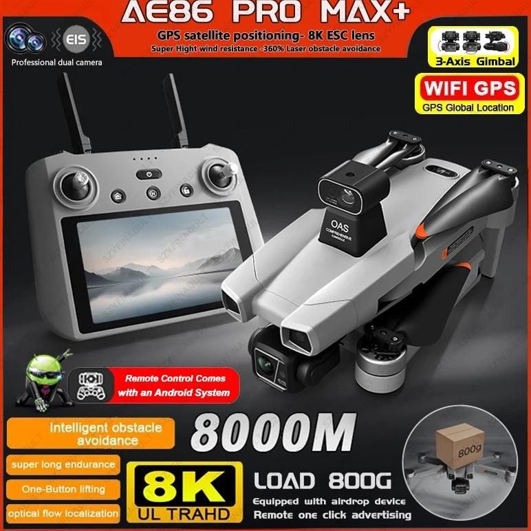 Jual ae86 pro max gps drone professional 8k 3-axis ptz hd dual camera ...