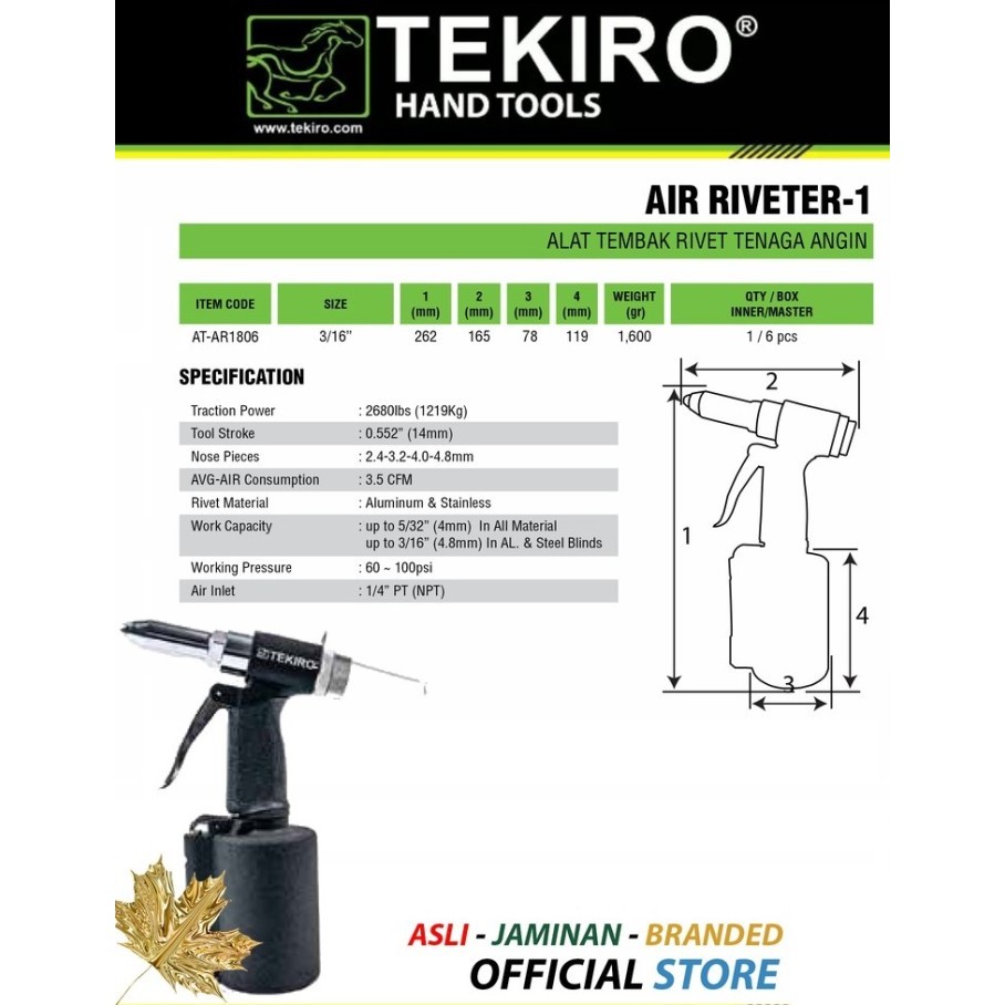 Jual yang dicari] TEKIRO Air Riveter Rivet Tembak Paku Rifet - Tang ...