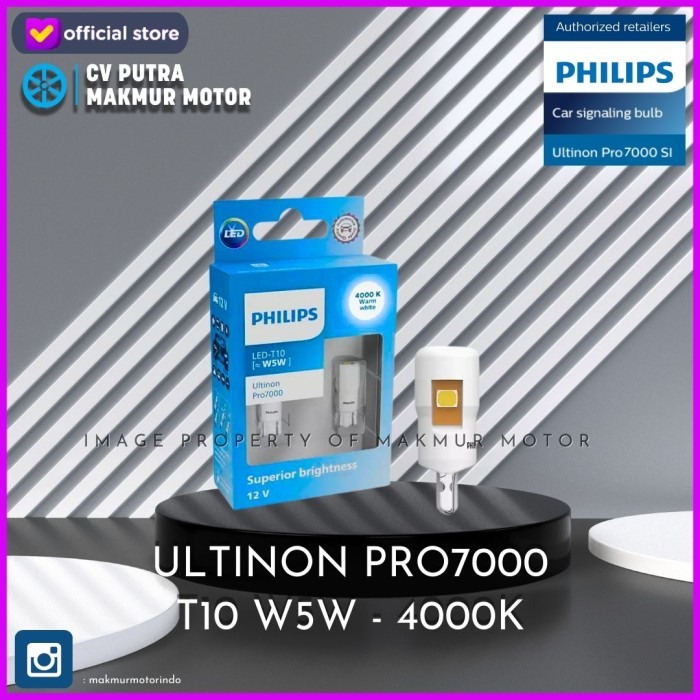 Jual LAMPU MOBIL PHILIPS ULTINON PRO7000 T10 W5W 4000K WARM WHITE | Shopee Indonesia