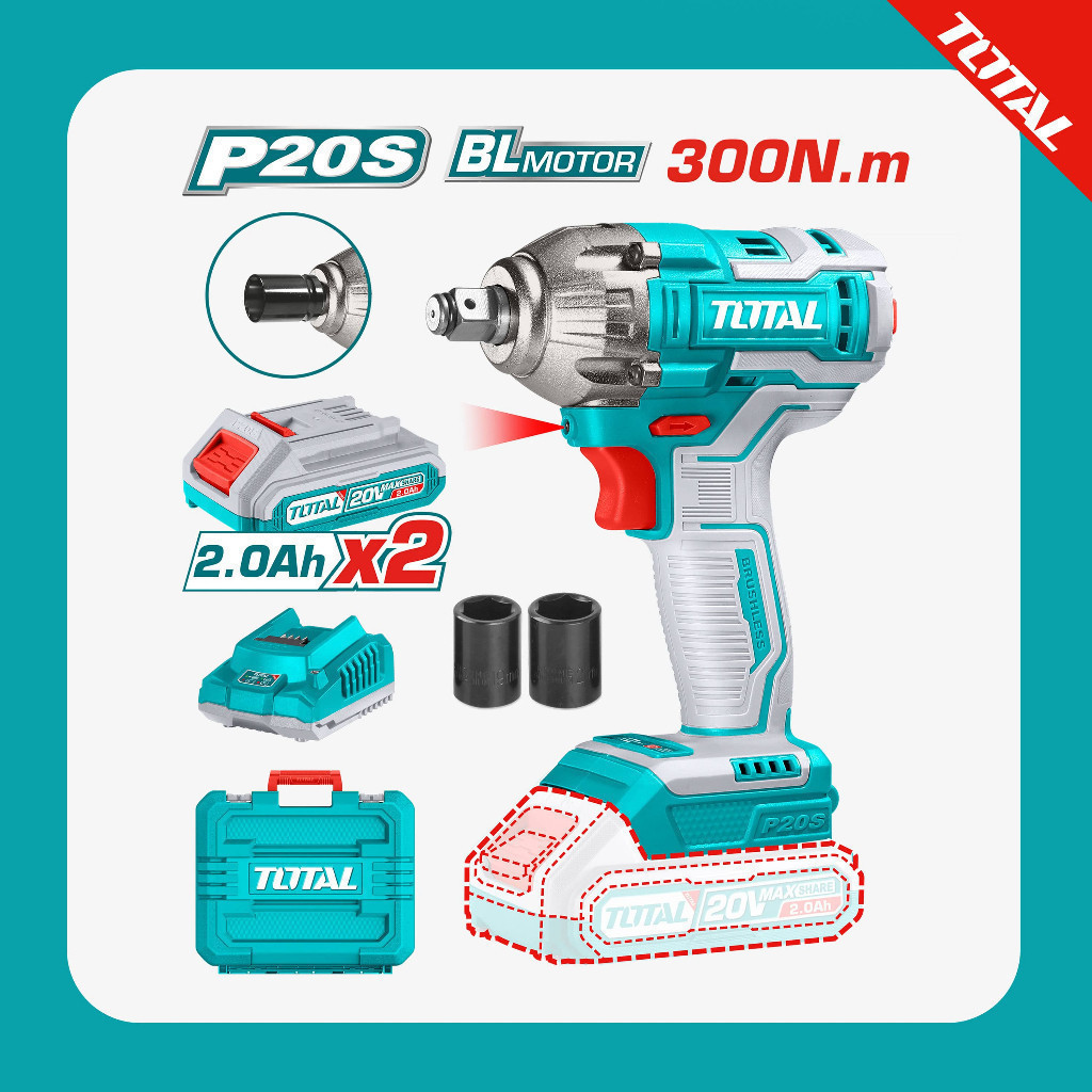 TOTAL Kunci Pas Impact Baterai / Lithium Ion Impact Wrench TIWLI2038