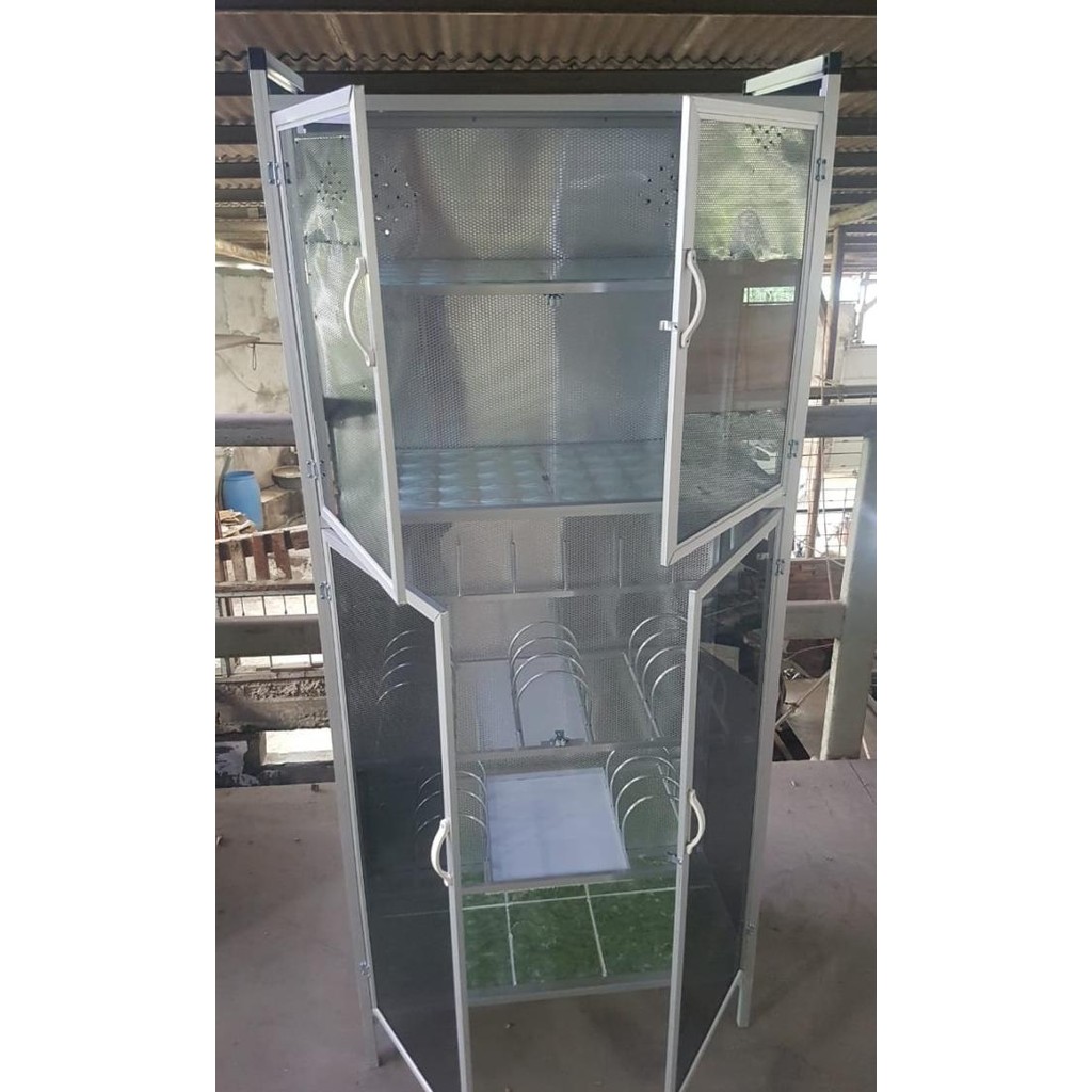 Jual rak piring lemari piring aluminium kaca 2 pintu JRS | Shopee Indonesia