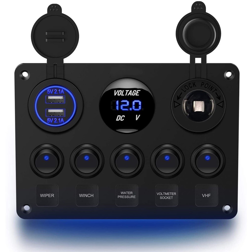 Jual Multi-Fungsi 5 Gang Rocker Dual USB Charger + Digital Volmeter ...