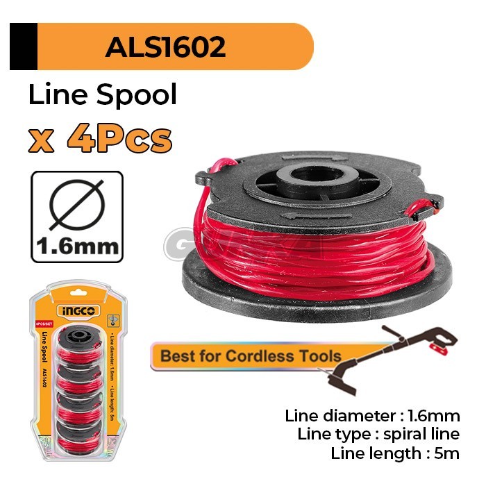 Jual 4-Pcs Nylon Spool Line (5 m) INGCO ALS1602 Tali Senar Mata Mesin ...
