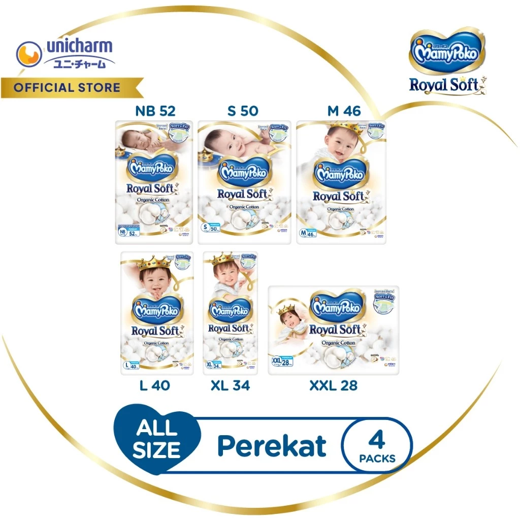 Mamy - Mamypoko Royal Soft Organic Tape NB-XXL - Super Jumbo - 4 Packs - foto 1