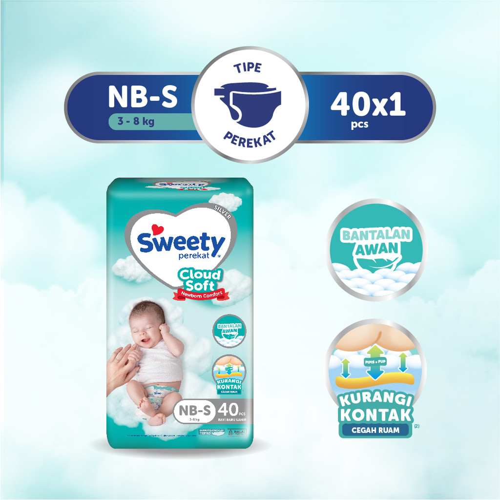 Sweety Silver Comfort Cloud Soft Newborn NB S 40 Popok Perekat Baby  Diapers