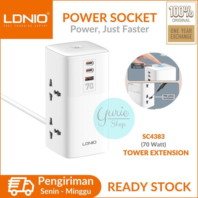 Jual LDNIO Stop Kontak Power Socket Colokan Listrik SC4383 USB PD QC3.0 ...