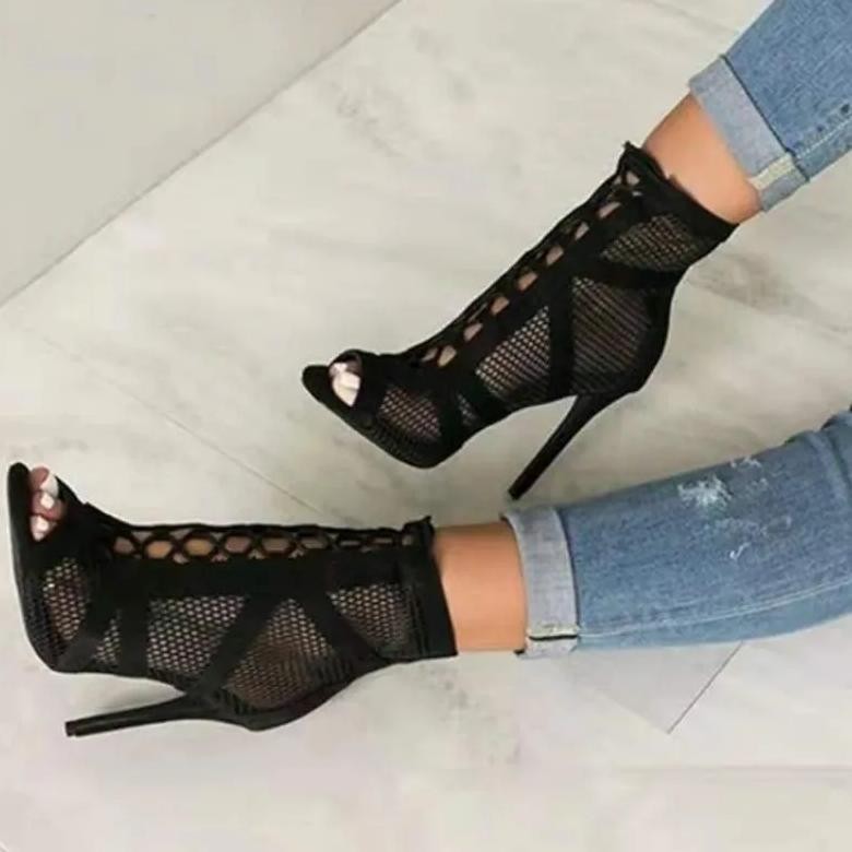 Jual new black lace-up sandals heels 9cm women's high heel shoes trend ...