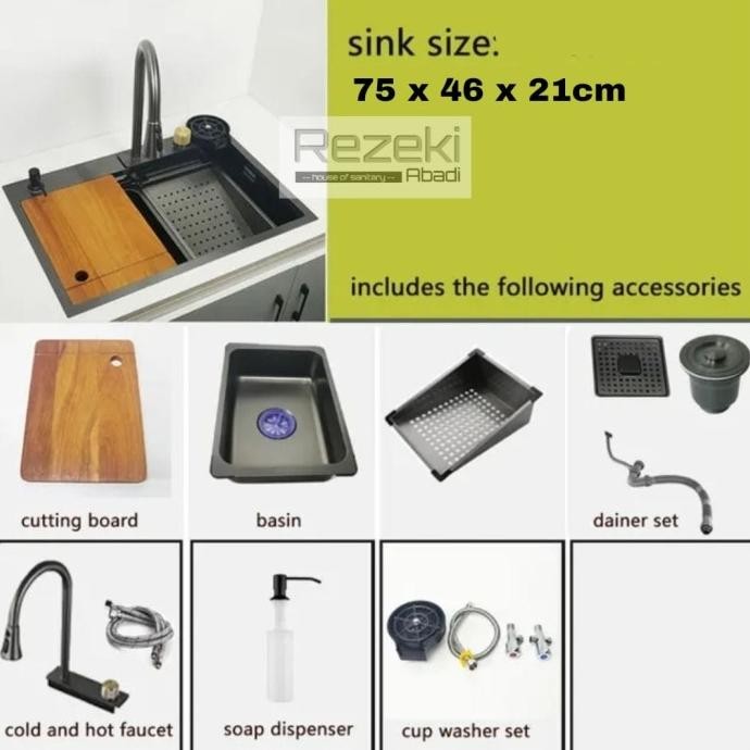 Jual Kitchen Sink Modern Black Luxury 1 Bowl Stainless sus304 Waterfall ...