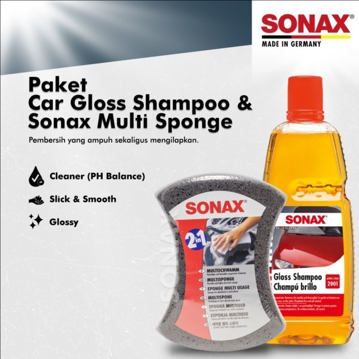 Jual SONAX Paket Car Gloss Shampoo 1L & Multi Spons Busa 2 Sisi Cuci ...
