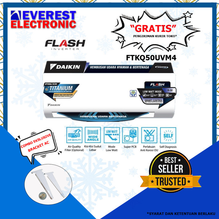 Jual AC DAIKIN FLASH INVERTER FTKQ50UVM4 FTKQ 50 UVM4 2PK | Shopee ...