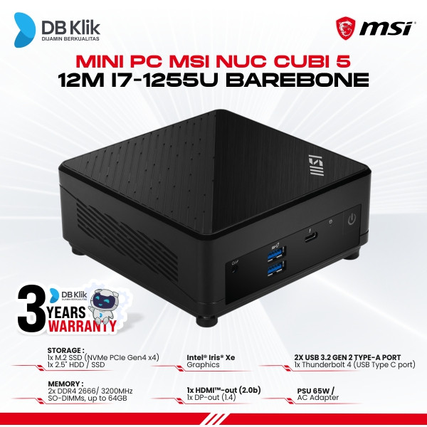 MSI Cubi 5 12M MINI PC Intel Core i7-1255U Barebone