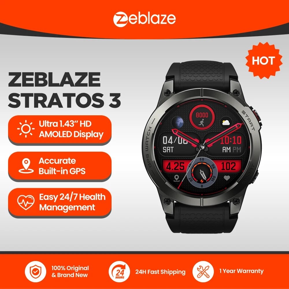 Jual Zeblaze Stratos 3 Premium GPS Smart Watch Ultra HD AMOLED | Shopee ...