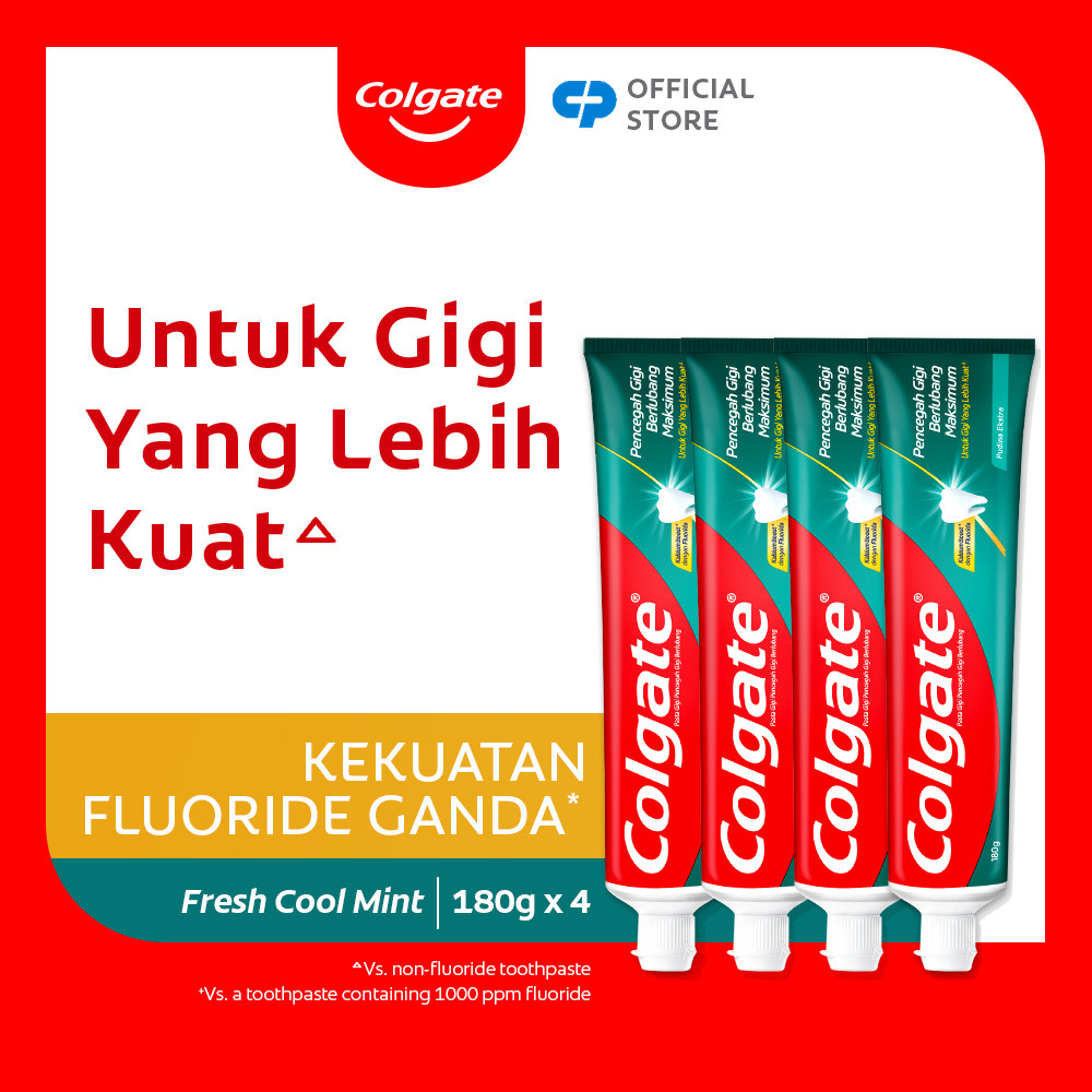 Colgate Maximum Cavity Protection Fresh Cool Mint Toothpaste 180g - Pasta Gigi (4pcs)