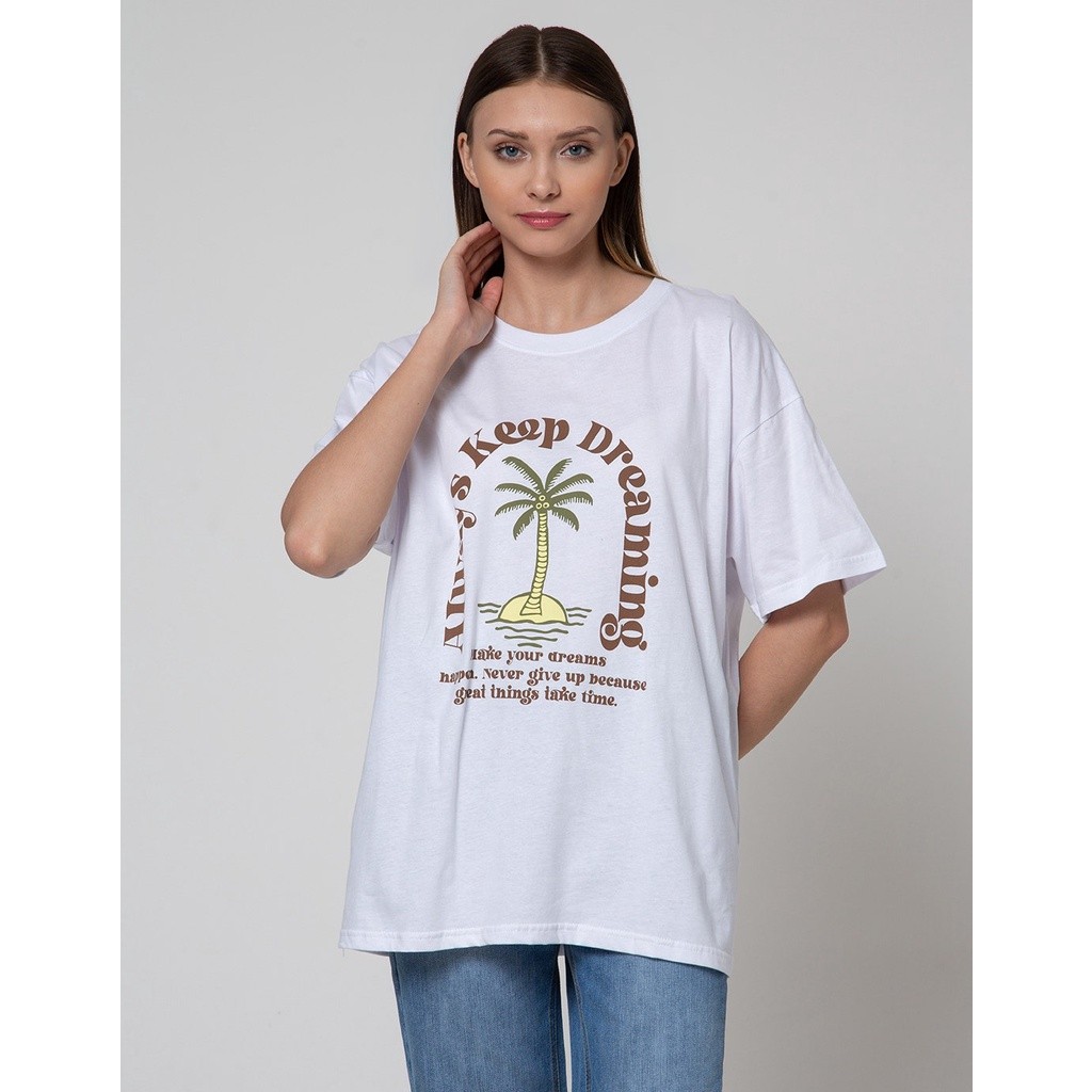 Nevada Print Stripe  Bear Kaos Lengan Pendek Wanita