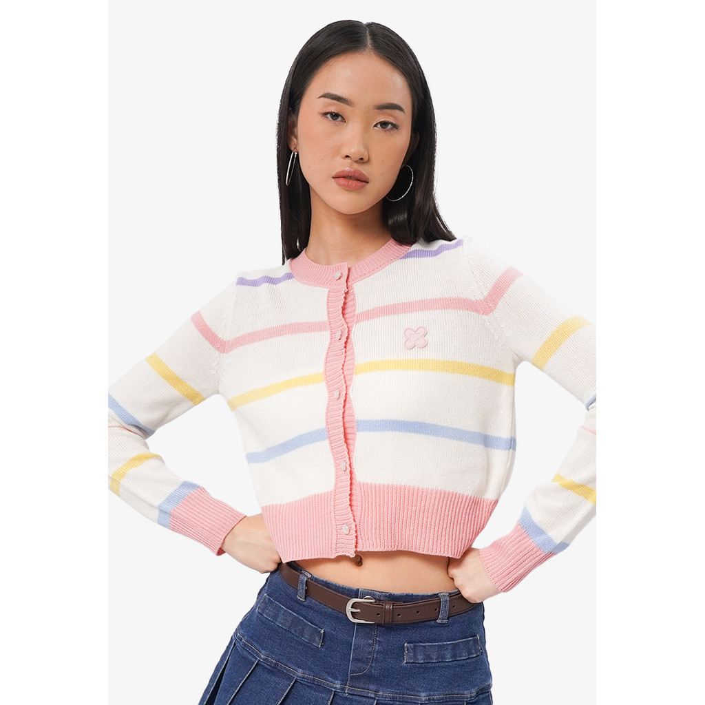 Jual COLORBOX Striped Long Sleeve Crop Cardigan Off White | Shopee ...