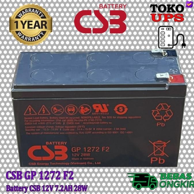 Jual baterai ups csb 12v 7.2ah gp1272 csb 12360 7 f2 termurah | Shopee ...