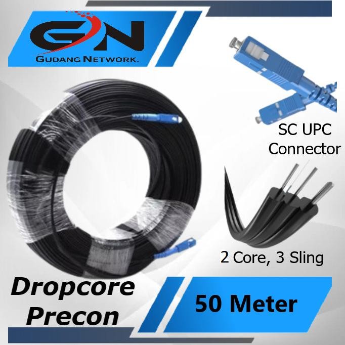 Jual KABEL DROPCORE PREKON 2 CORE 50 METER LENGKAP KONEKTOR SC PRECON ...