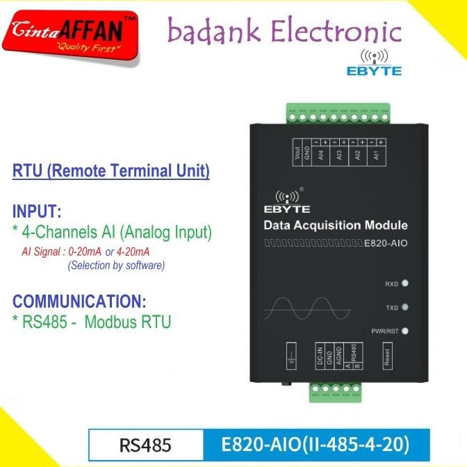 Jual EBYTE E820-AIO (II-485-4-20) V2 Remote Terminal Unit 4-AI Modbus ...