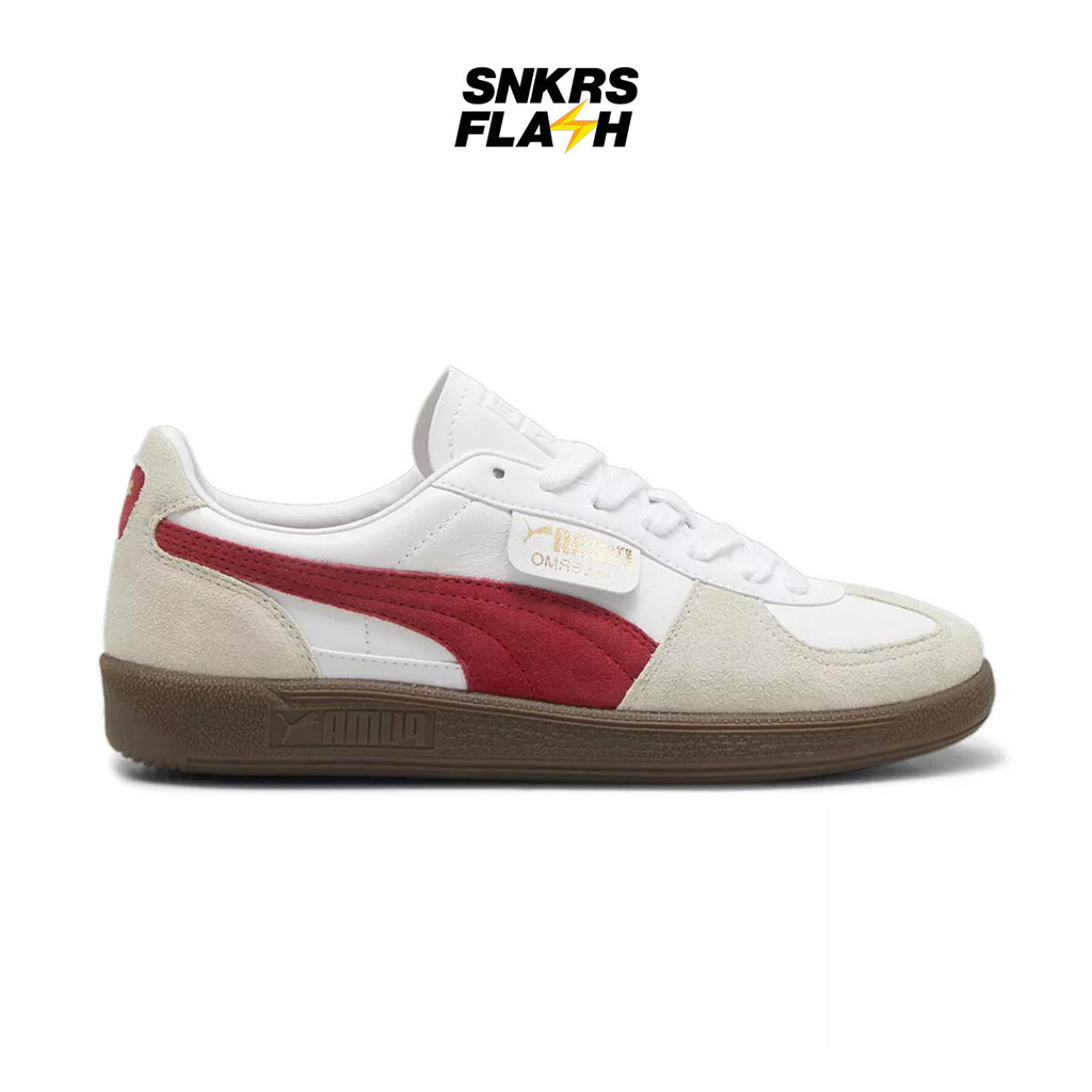 PUMA Palermo Lth White Vapor Gray Club Red Sepatu Sneakers Pria 39646405