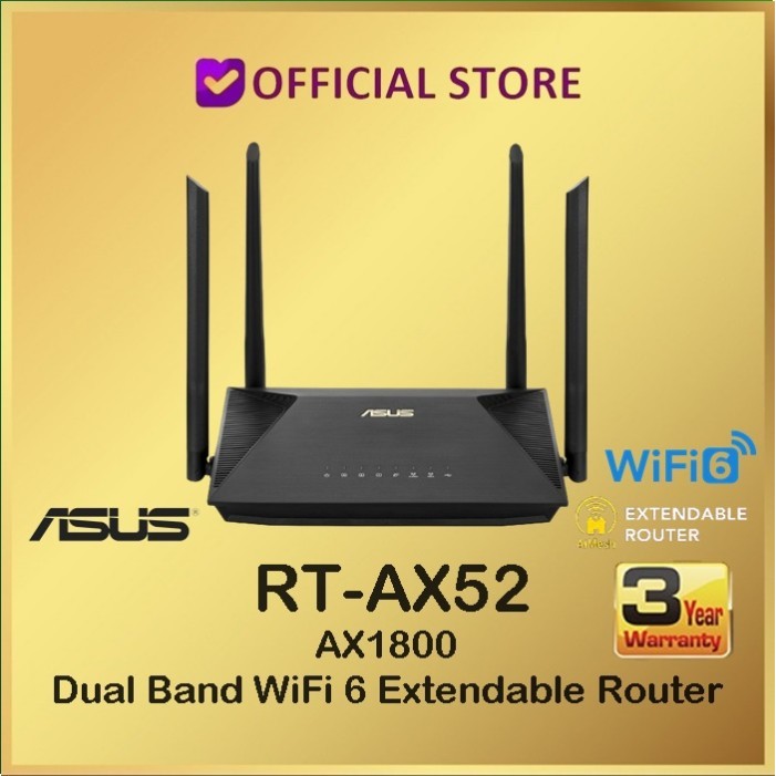 Jual ASUS RT-AX52 Dual Band WiFi 6 AX1800 Extendable Router with AiMesh ...