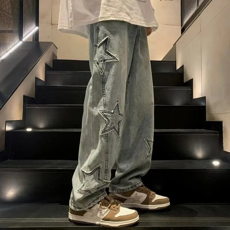 Getadme Y2K Vintage Women Denim Jeans Korean Streetwear Oversize Star Aesthetic Straight Trousers Wide Leg Jeans Grunge Pants Clothes
