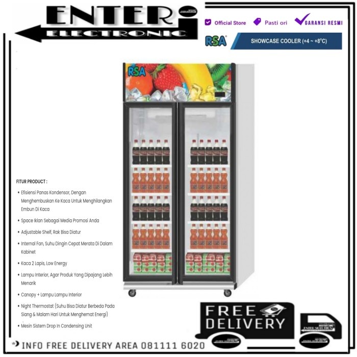 Jual RSA OPAL - SHOWCASE 2 PINTU RSA DISPLAY COOLER 8 RAK LEMARI ...