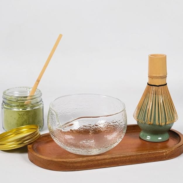 500ml Clear Textured Glass Matcha Bowl With Pouring Spout - Heat Resistant Borosilicate Glass For Tea Ceremony