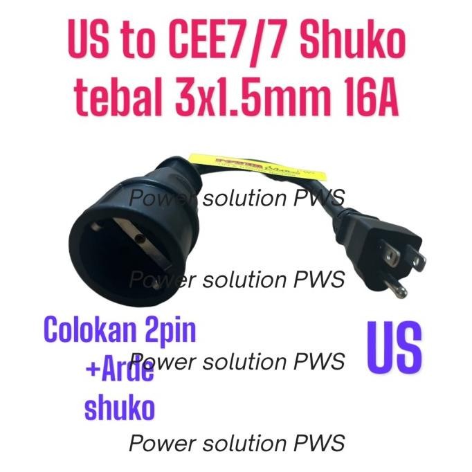 Jual Kabel power Colokan UPS Us plug to CEE 7/7 Shuko colokan 2 pin ...