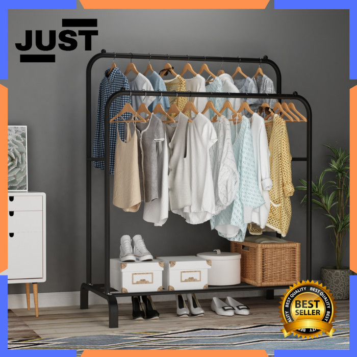 Jual RAK STAND HANGER GANTUNGAN BAJU TOPI PORTABLE DOUBLE STAND BESI ...