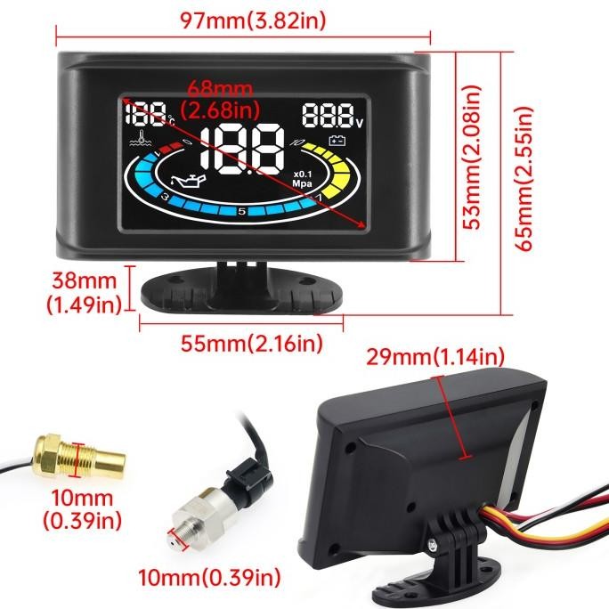 4-in-1 Multifunction Car LCD Digital Gauge – Voltmeter, Water Temp, Oil Pressure, Fuel Level – 12V/24V, 1-Year Warranty