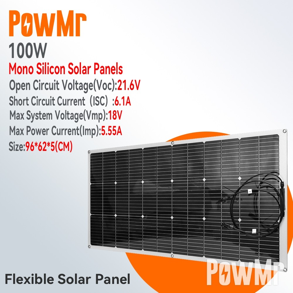 Jual PowMr 100W Panel Surya Fleksibel Sel Surya Monokristalin Kabel DIY ...
