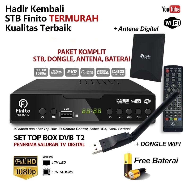 Jual Gratis Ongkir Set Top Box Tv Digital Finito DVB T2 HD / set top ...