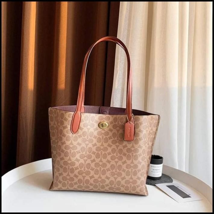 Jual Tas Coch C0693 Willow Tote In Signature Canvas Tan Rust | Shopee ...