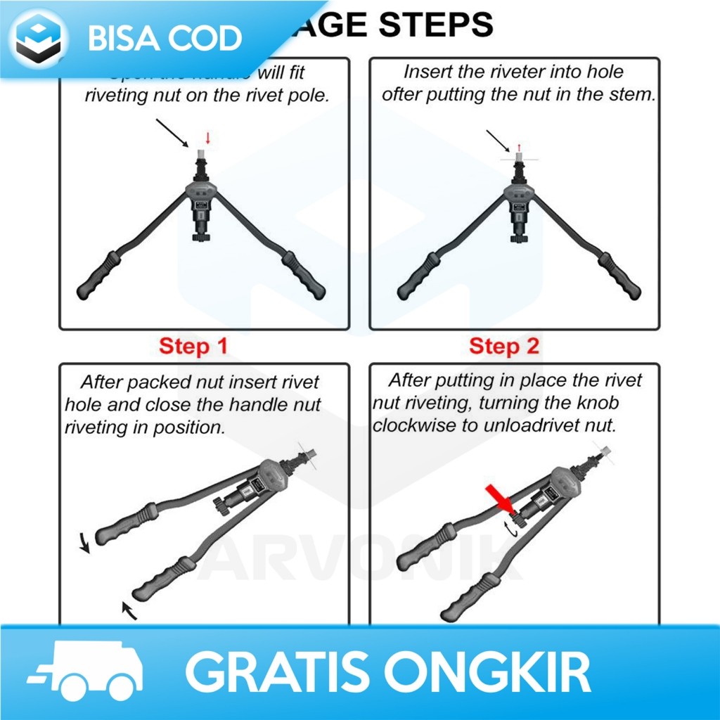 Jual ALAT BAUT PASANG BAJA RINGAN TANG RIVET GUN PERKAKAS HAND RIVET ...