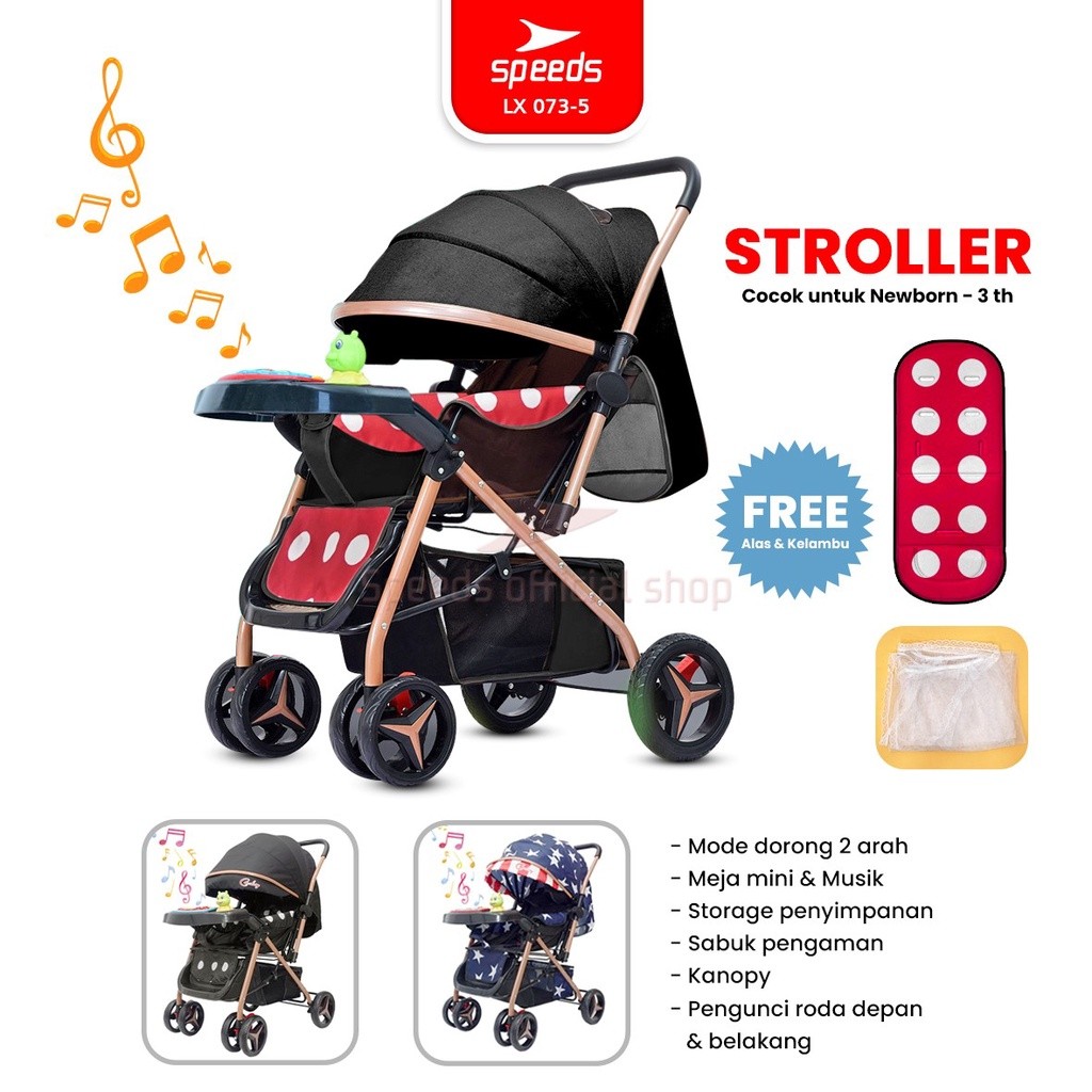SPEEDS Stroller Anak Kereta Dorong Bayi Full Cover Traveling Fitur  Lengkap Portabel Premium Newborn Baby Stroller LX 073-5