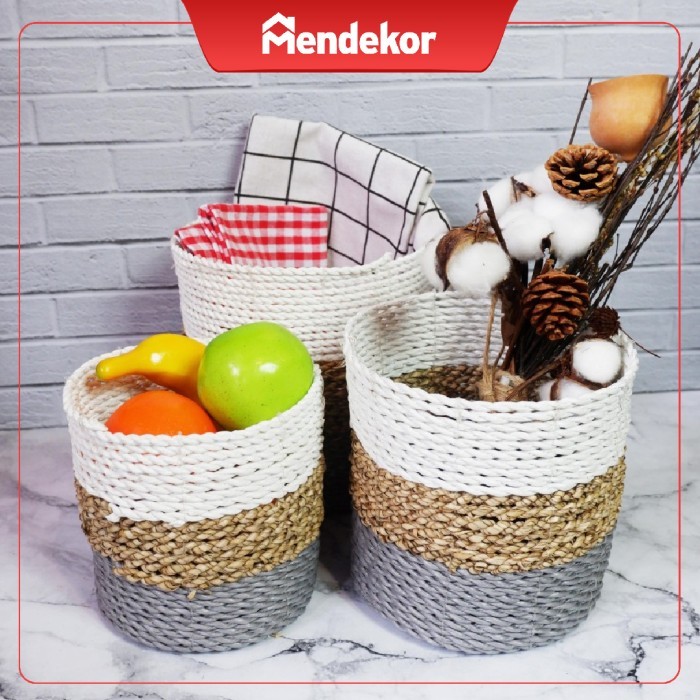Jual Okaku berkualitas keranjang anyam set isi 3 biru cover pot kado ...